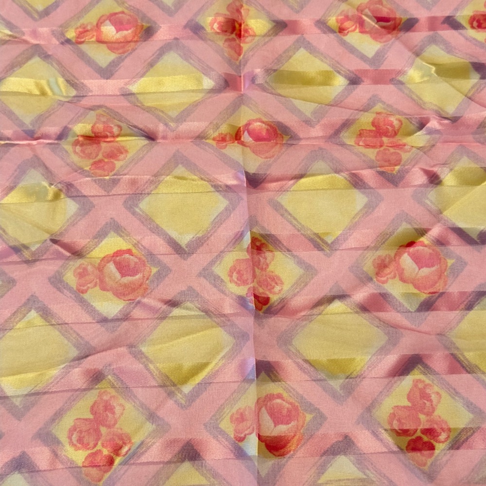 Jaclyn Smith Vintage 90s Yellow Floral Geometric Square Scarf Made in Italy - Picture 2 of 7